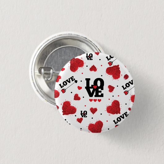 Red Hearts Pattern Valentine's Day Button (Vorne & Hinten)