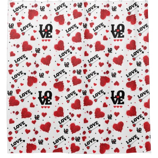 Red Hearts Pattern Valentine's Day Duschvorhang (Vorderseite)