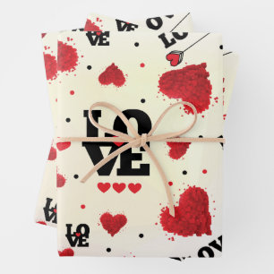 Red Hearts Pattern Valentine's Day Geschenkpapier Set