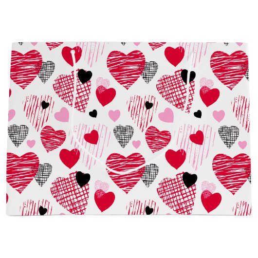 Red Hearts Pattern Valentine's Day Große Geschenktüte (Vorderseite)