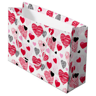Red Hearts Pattern Valentine's Day Große Geschenktüte