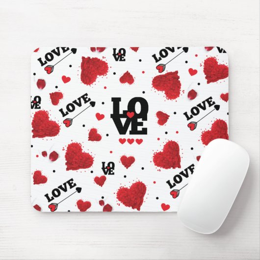 Red Hearts Pattern Valentine's Day Mousepad (Mit Mouse)