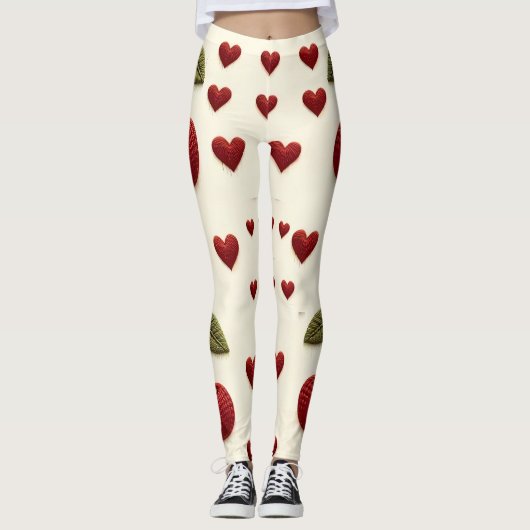 Red Hearts Pattern White Leggings - Romantic Valen (Vorderseite)