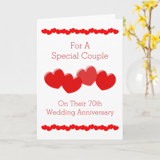 Red Hearts Personalisiert 70. Hochzeitstag Karte (Gelbe Blume)