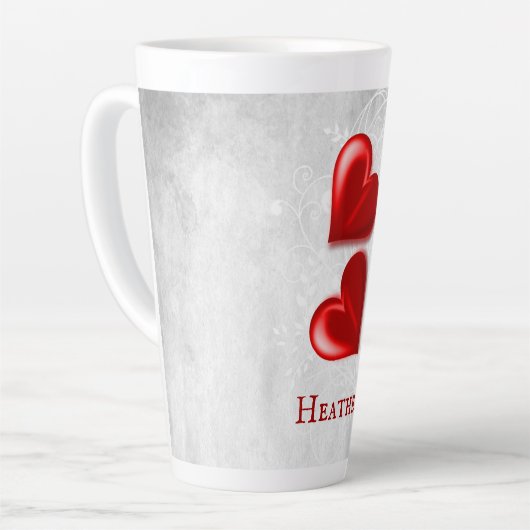 Red Hearts Personalisiert Latte Tasse (Linke Ecke)