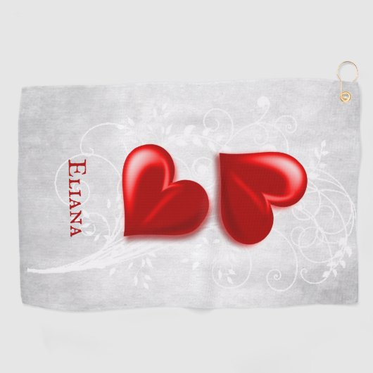 Red Hearts Personalisiertes Golfhandtuch (Horizontal)
