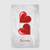 Red Hearts Personalisiertes Golfhandtuch (Vorderseite)
