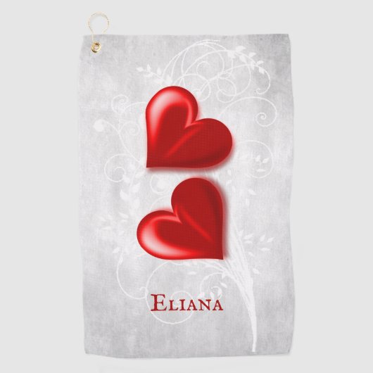 Red Hearts Personalisiertes Golfhandtuch (Vorderseite)