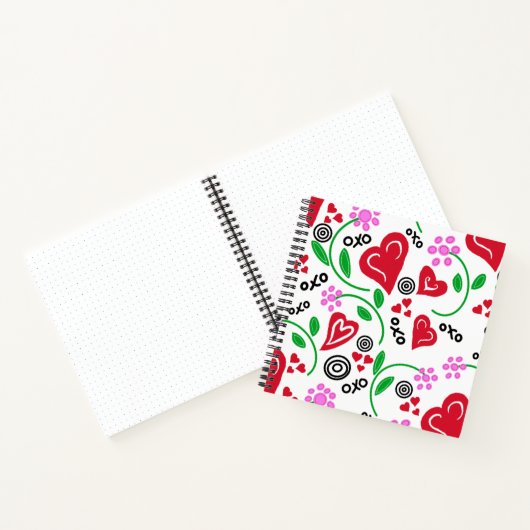 Red Hearts Pink Blume Hugs Sketchbook Journal Notizblock (Innenseite)