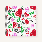 Red Hearts Pink Blume Hugs Sketchbook Journal Notizblock (Vorderseite)