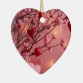Red Hearts Pink Flowers on Romantic Valentine Tree Keramik Ornament (Rechts)