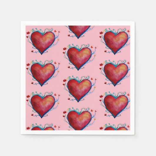 Red Hearts Pink Wedding Napkins Serviette (Vorderseite)
