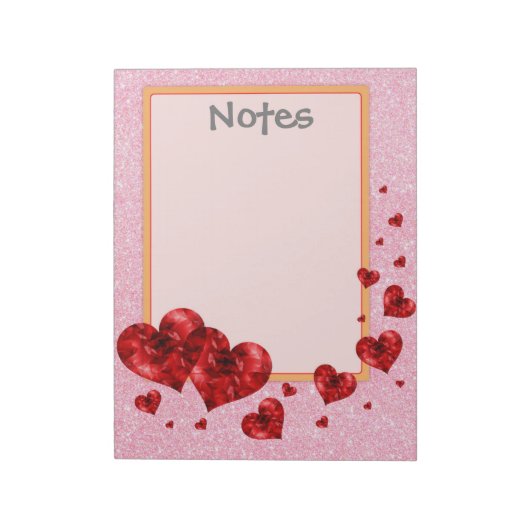 Red Hearts & Rose Glitzer Grosser Notepad Notizblock (Rotiert)