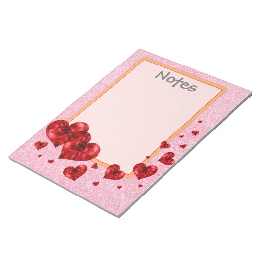 Red Hearts & Rose Glitzer Grosser Notepad Notizblock (angewinkelt)