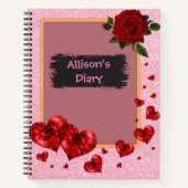 Red Hearts & Rose Glitzer Notizblock (Vorderseite)