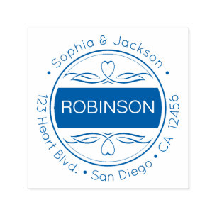 Red Hearts & Schnörkel Freundliche Rücksendeadress Permastempel