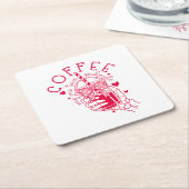 Red Hearts Skeleton Coffee Soulmate Rechteckiger Pappuntersetzer (angewinkelt)