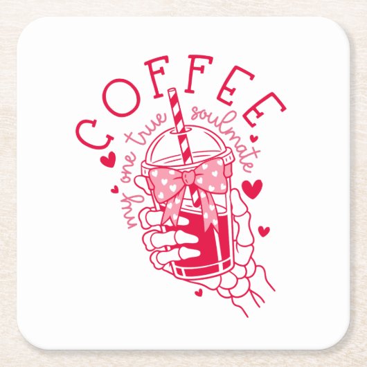 Red Hearts Skeleton Coffee Soulmate Rechteckiger Pappuntersetzer (Vorderseite)