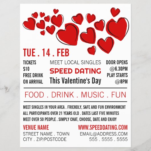 Red Hearts, Speed Verabred Event Advertising Flyer (Vorne)