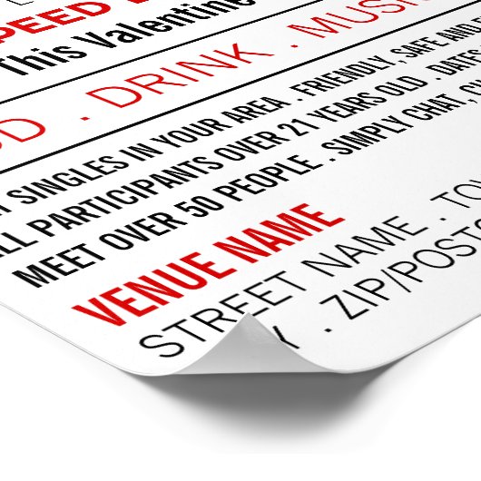 Red Hearts, Speed Verabred Event Advertising Poster (Ecke)