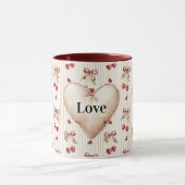 Red Hearts Stripes Cherries Bows Valentine's Day Tasse (Zentrum)