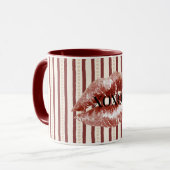 Red Hearts Stripes XOXO Kiss Lips Tasse (Vorderseite Links)