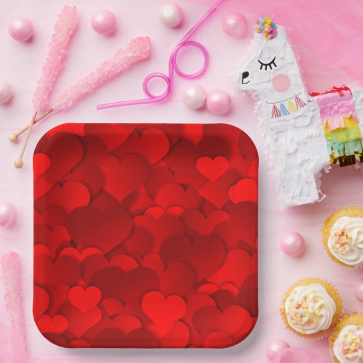 Red Hearts Texture Pattern Pappteller (Party)
