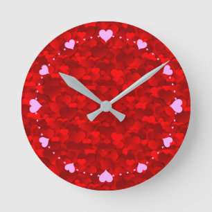 Red Hearts Texture Pattern Runde Wanduhr