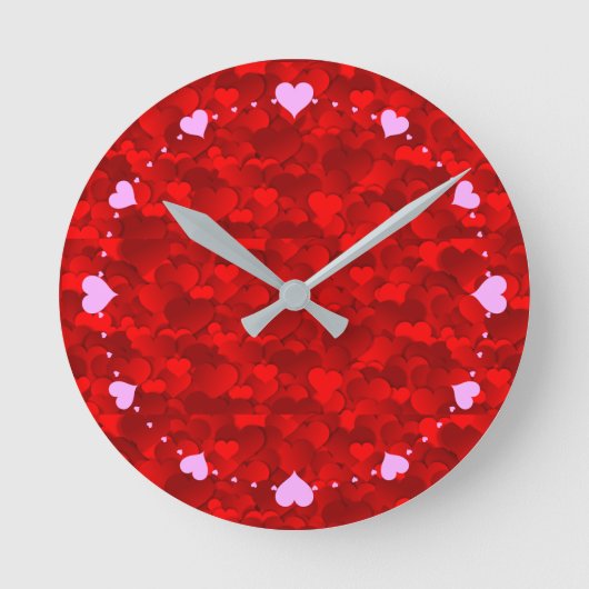 Red Hearts Texture Pattern Runde Wanduhr (Vorderseite)