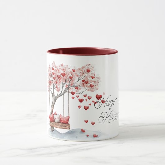 Red Hearts Tree Swing Hugs Kisses   Tasse (Zentrum)