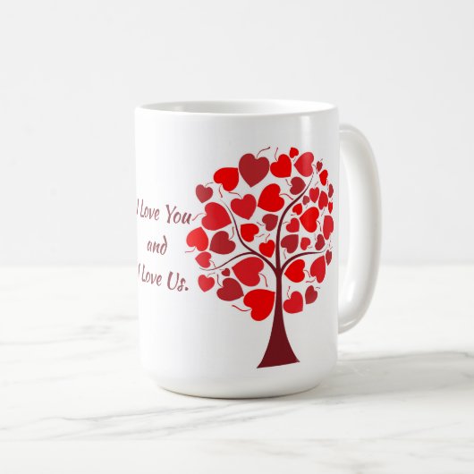 Red Hearts Tree Valentine Kaffeetasse (VorderseiteRechts)