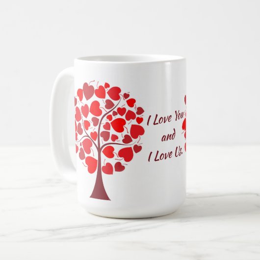 Red Hearts Tree Valentine Kaffeetasse (Vorderseite Links)