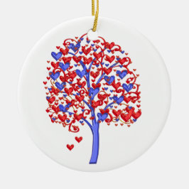 Red Hearts Tree Valentine Keramik Ornament