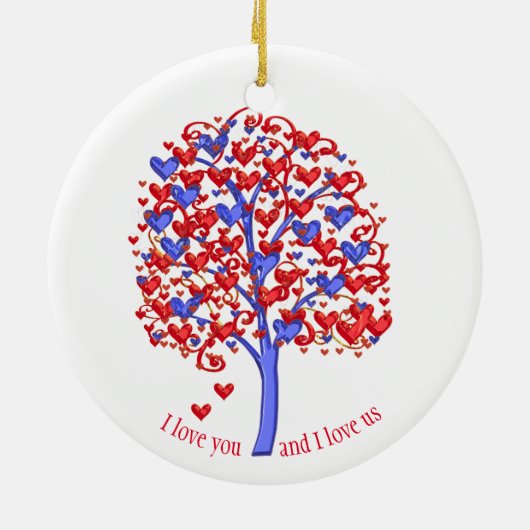 Red Hearts Tree Valentine Keramik Ornament (Hinten)