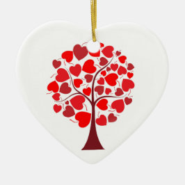 Red Hearts Tree Valentine Keramik Ornament