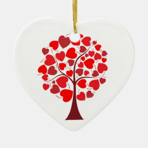 Red Hearts Tree Valentine Keramik Ornament
