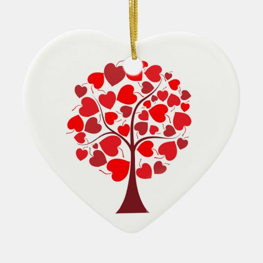 Red Hearts Tree Valentine Keramik Ornament (Vorne)