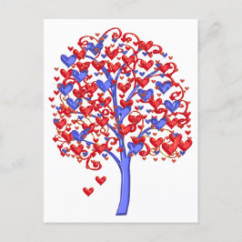 Red Hearts Tree Valentine Postkarte