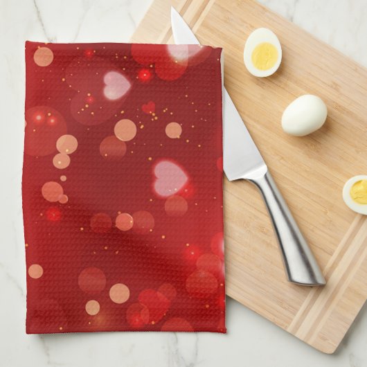 Red Hearts und Bokeh Geschirrtuch (Viertel Falte)