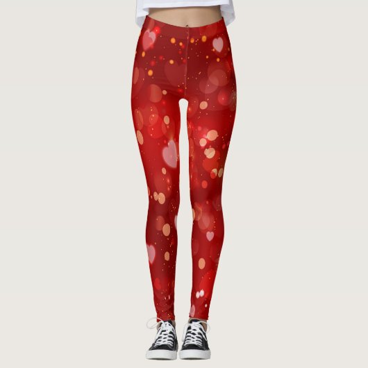 Red Hearts und Bokeh Leggings (Vorderseite)