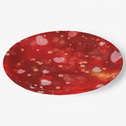 Red Hearts und Bokeh Pappteller (Schrägansicht)
