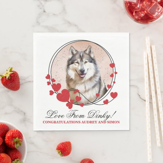 Red Hearts Valentine Wedding Dog Foto Serviette (Beispiel)