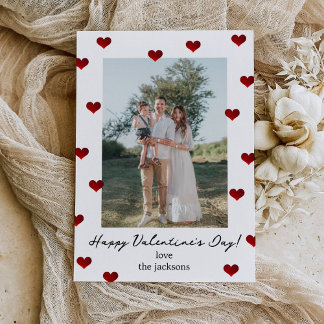 Red Hearts Valentine's Day Photo Holiday Card Einladung