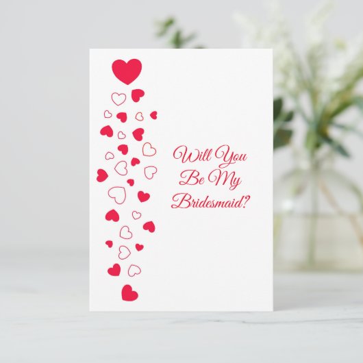Red Hearts Valentinstag Bridesmaid Wedding Einladung (Stehend Vorderseite)