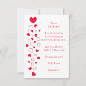 Red Hearts Valentinstag Trauzeugin Hochzeit Einladung (Rückseite)