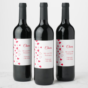 Red Hearts Valentinstag Wedding Wine Label Weinetikett