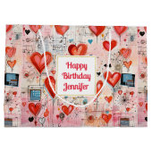 Red Hearts Whimsical Liebe Muster Geburtstag Große Geschenktüte (Rückseite)