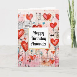 Red Hearts Whimsical Liebe Muster Geburtstag Karte
