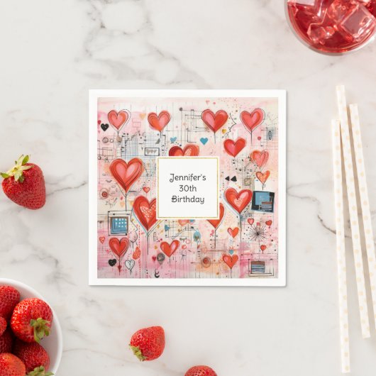 Red Hearts Whimsical Liebe Muster Geburtstag Serviette (Beispiel)