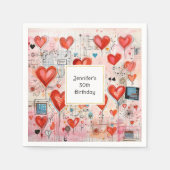 Red Hearts Whimsical Liebe Muster Geburtstag Serviette (Vorderseite)